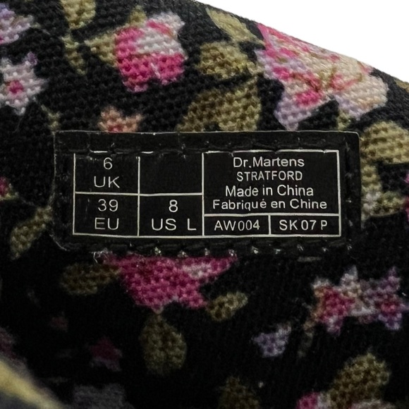 Dr. Doc Martens Boots Womens 8 Stratford Black Leather Shoes Floral Lined - Picture 10 of 12